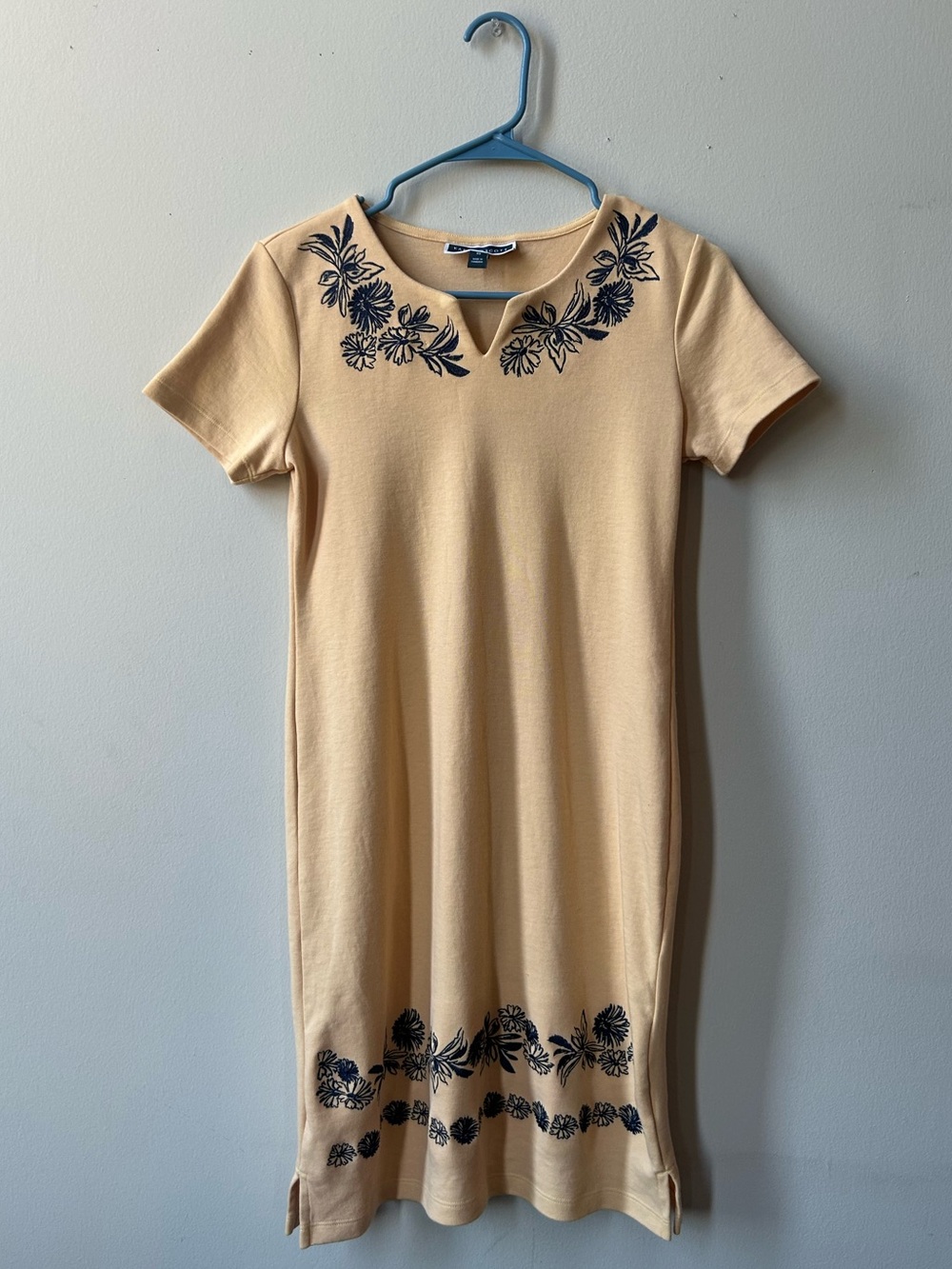 Karen Scott Dress with Navy Floral Embroidery